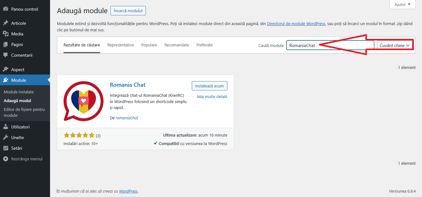 Cum se adaugă modulul WP RomaniaChat