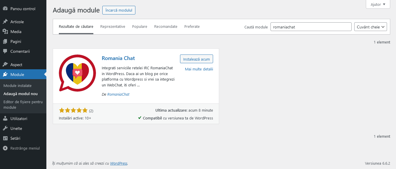 cauta pluginul romaniachat